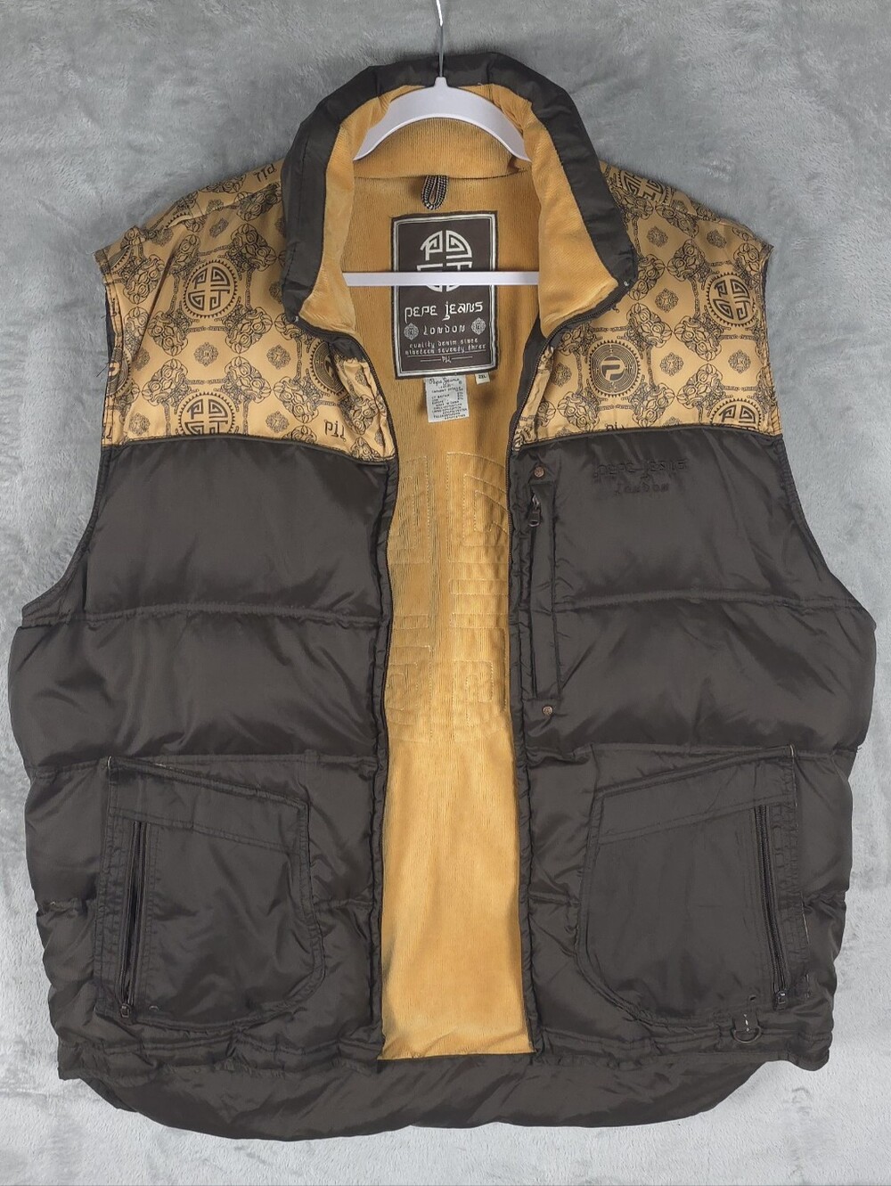 Vintage Pepe Jeans Down Puffer Vest Brown Gold 2XL